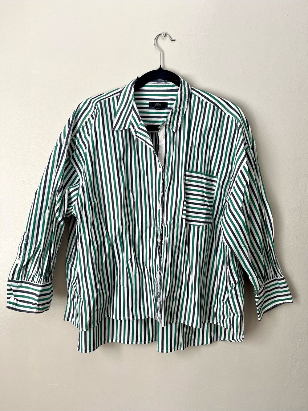 Women's J.Crew Trifecta Striped Oversized Shirt Blue Green Large